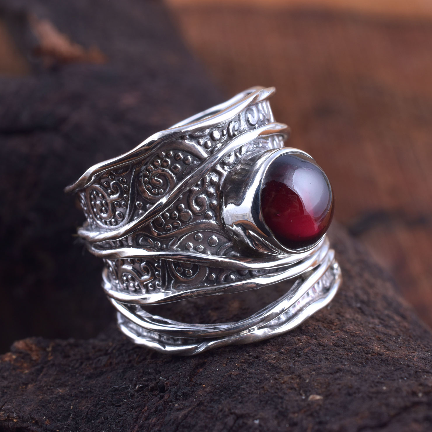Natural Garnet Ring 925 Solid Sterling Silver Rings Handmade Top Quality Stone